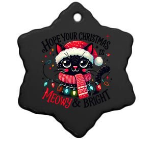 Funny Cute Black Cat Hope Your Christmas Is Meowy & Bright Ceramic Star Ornament