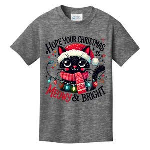 Funny Cute Black Cat Hope Your Christmas Is Meowy & Bright Kids T-Shirt