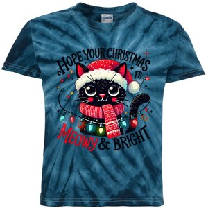 Funny Cute Black Cat Hope Your Christmas Is Meowy & Bright Kids Tie-Dye T-Shirt