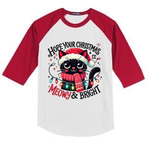 Funny Cute Black Cat Hope Your Christmas Is Meowy & Bright Kids Colorblock Raglan Jersey