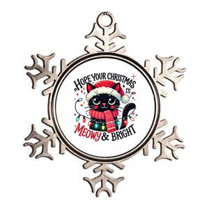 Funny Cute Black Cat Hope Your Christmas Is Meowy & Bright Metallic Star Ornament