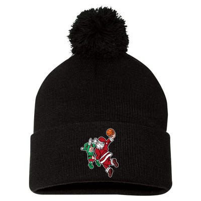 Funny Christmas Basketball Player Santa Claus Dunk Xmas Pom Pom 12in Knit Beanie