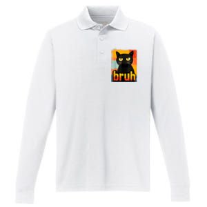 Funny Cat Bruh For Meme Graphic Performance Long Sleeve Polo