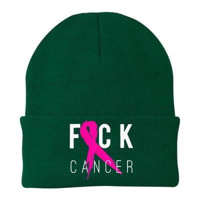 Fuck Cancer Breast Cancer Awareness Gift Retro Distressed Knit Cap Winter Beanie