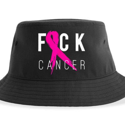 Fuck Cancer Breast Cancer Awareness Gift Retro Distressed Sustainable Bucket Hat