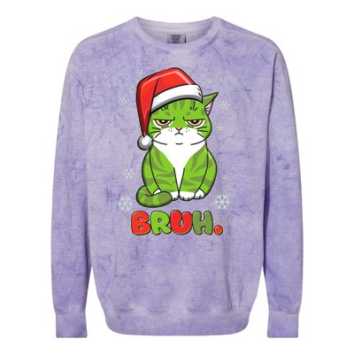 Funny Christmas Bruh Grumpy Grinch Cat Colorblast Crewneck Sweatshirt