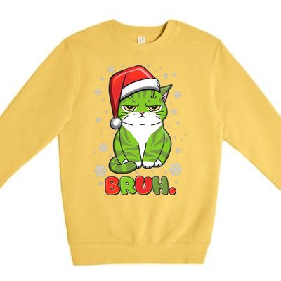 Funny Christmas Bruh Grumpy Grinch Cat Premium Crewneck Sweatshirt