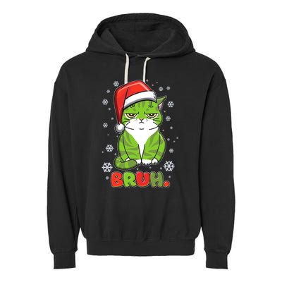 Funny Christmas Bruh Grumpy Grinch Cat Garment-Dyed Fleece Hoodie