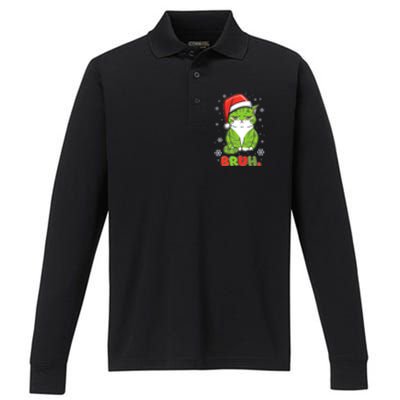 Funny Christmas Bruh Grumpy Grinch Cat Performance Long Sleeve Polo