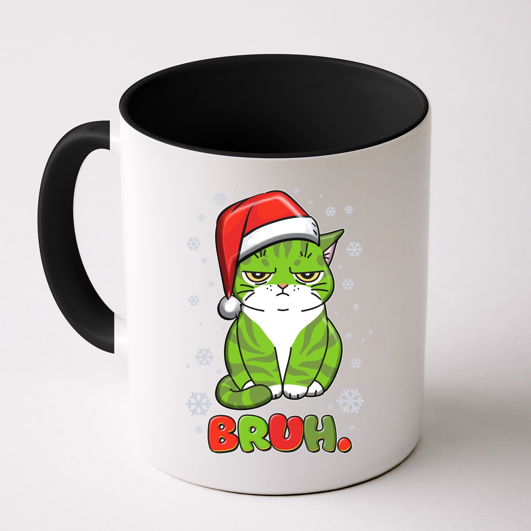 Funny Christmas Bruh Grumpy Grinch Cat Mug