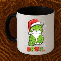 Funny Christmas Bruh Grumpy Grinch Cat Mug