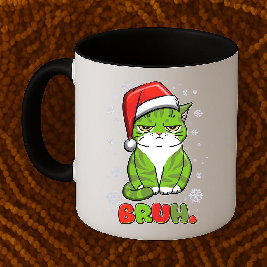 Funny Christmas Bruh Grumpy Grinch Cat Mug
