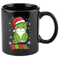 Funny Christmas Bruh Grumpy Grinch Cat 11oz C Handle Ceramic Mug