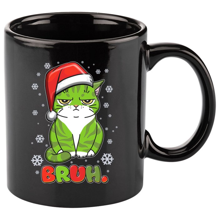 Funny Christmas Bruh Grumpy Grinch Cat 11oz C Handle Ceramic Mug