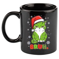 Funny Christmas Bruh Grumpy Grinch Cat 11oz C Handle Ceramic Mug