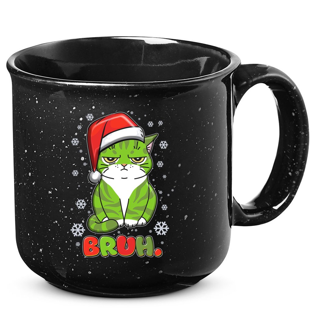 Funny Christmas Bruh Grumpy Grinch Cat 15oz Campfire Ceramic Mug