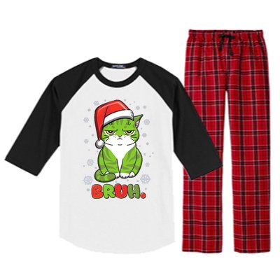 Funny Christmas Bruh Grumpy Grinch Cat Raglan Sleeve Pajama Set