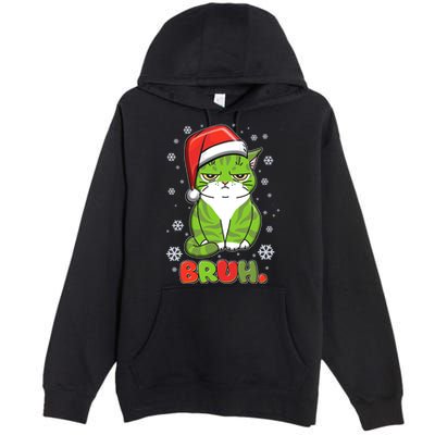 Funny Christmas Bruh Grumpy Grinch Cat Premium Pullover Hoodie