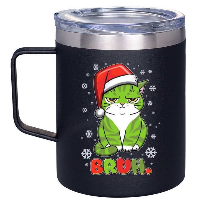 Funny Christmas Bruh Grumpy Grinch Cat 12oz Stainless Steel Coffee Mug