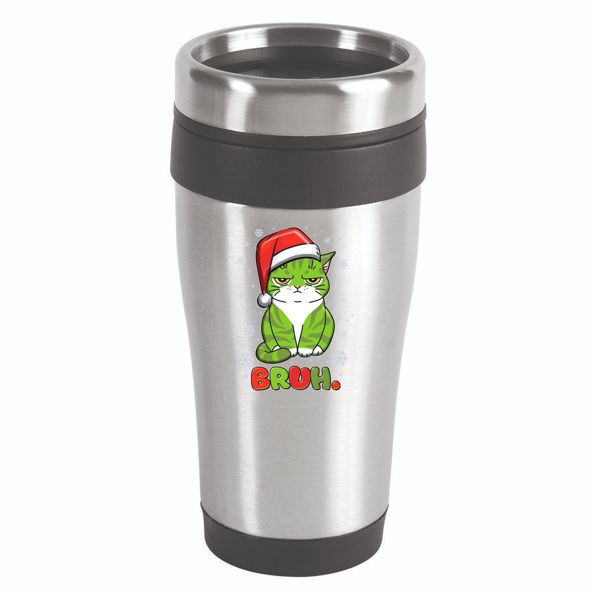 Funny Christmas Bruh Grumpy Grinch Cat 16oz Travel Tumbler