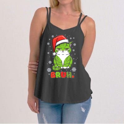 Funny Christmas Bruh Grumpy Grinch Cat Women's Strappy Tank