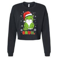 Funny Christmas Bruh Grumpy Grinch Cat Cropped Pullover Crew