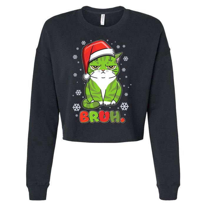 Funny Christmas Bruh Grumpy Grinch Cat Cropped Pullover Crew