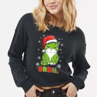 Funny Christmas Bruh Grumpy Grinch Cat Cropped Pullover Crew