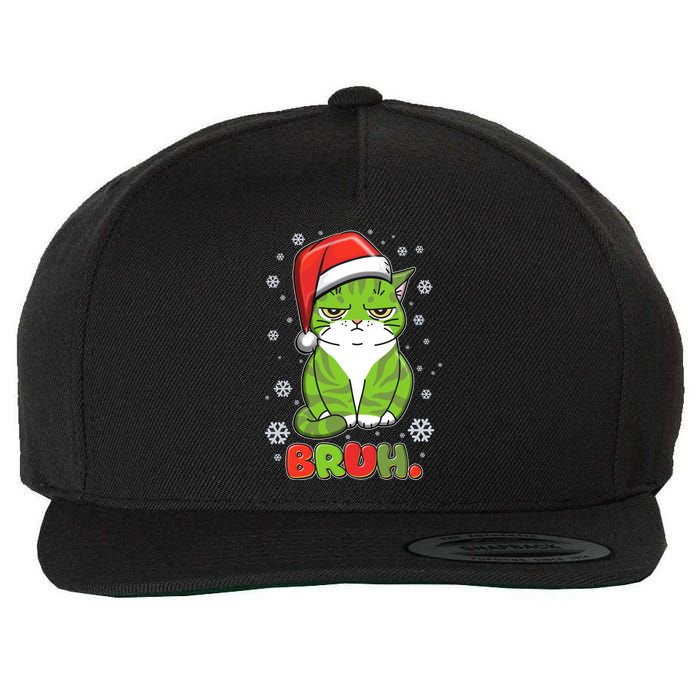 Funny Christmas Bruh Grumpy Grinch Cat Wool Snapback Cap