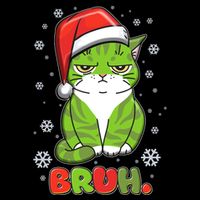 Funny Christmas Bruh Grumpy Grinch Cat Wool Snapback Cap