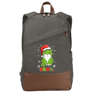 Funny Christmas Bruh Grumpy Grinch Cat Cotton Canvas Backpack