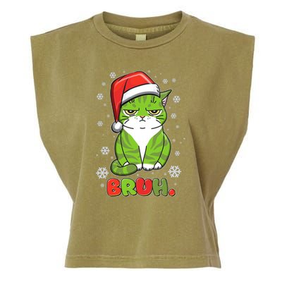 Funny Christmas Bruh Grumpy Grinch Cat Garment-Dyed Women's Muscle Tee