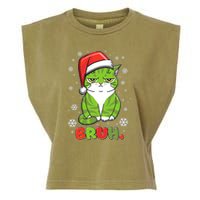 Funny Christmas Bruh Grumpy Grinch Cat Garment-Dyed Women's Muscle Tee