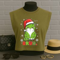 Funny Christmas Bruh Grumpy Grinch Cat Garment-Dyed Women's Muscle Tee
