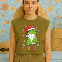 Funny Christmas Bruh Grumpy Grinch Cat Garment-Dyed Women's Muscle Tee