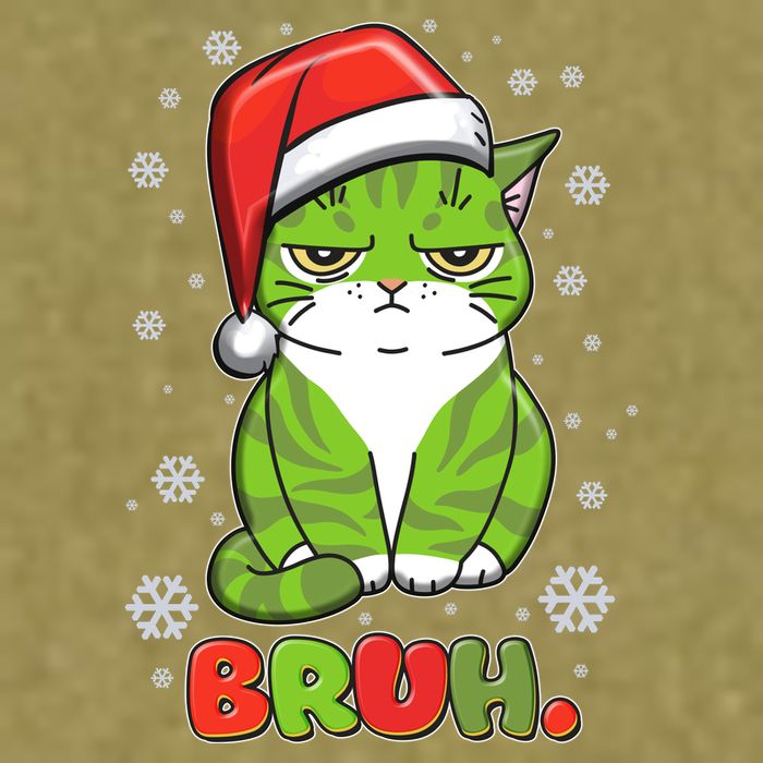 Funny Christmas Bruh Grumpy Grinch Cat Garment-Dyed Women's Muscle Tee