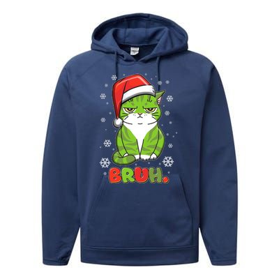 Funny Christmas Bruh Grumpy Grinch Cat Performance Fleece Hoodie