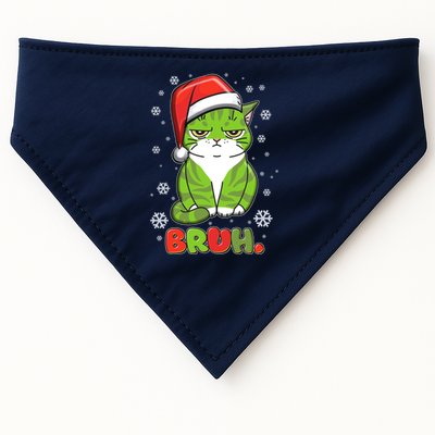 Funny Christmas Bruh Grumpy Grinch Cat USA-Made Doggie Bandana