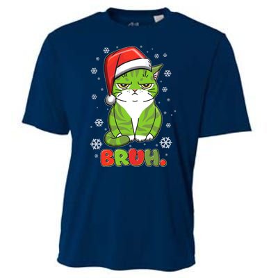 Funny Christmas Bruh Grumpy Grinch Cat Cooling Performance Crew T-Shirt