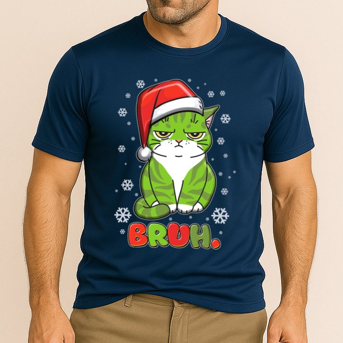 Funny Christmas Bruh Grumpy Grinch Cat Performance Shirt