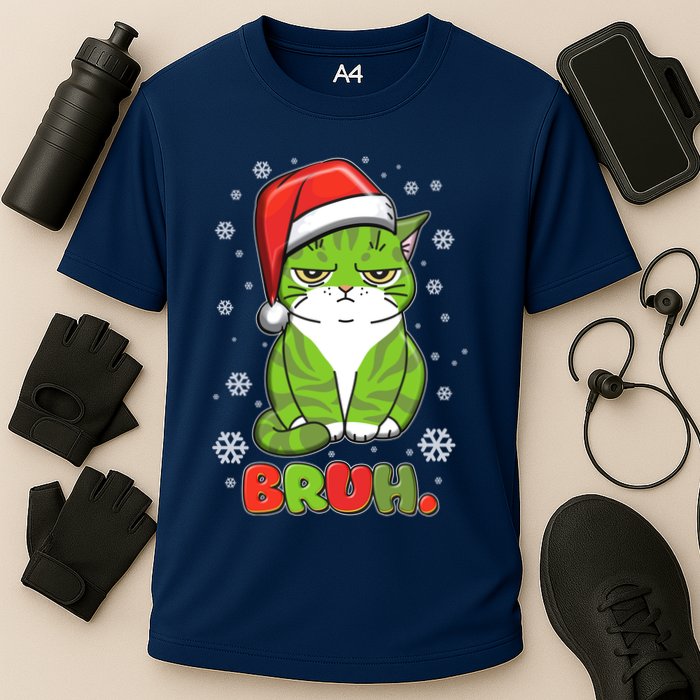 Funny Christmas Bruh Grumpy Grinch Cat Performance Shirt