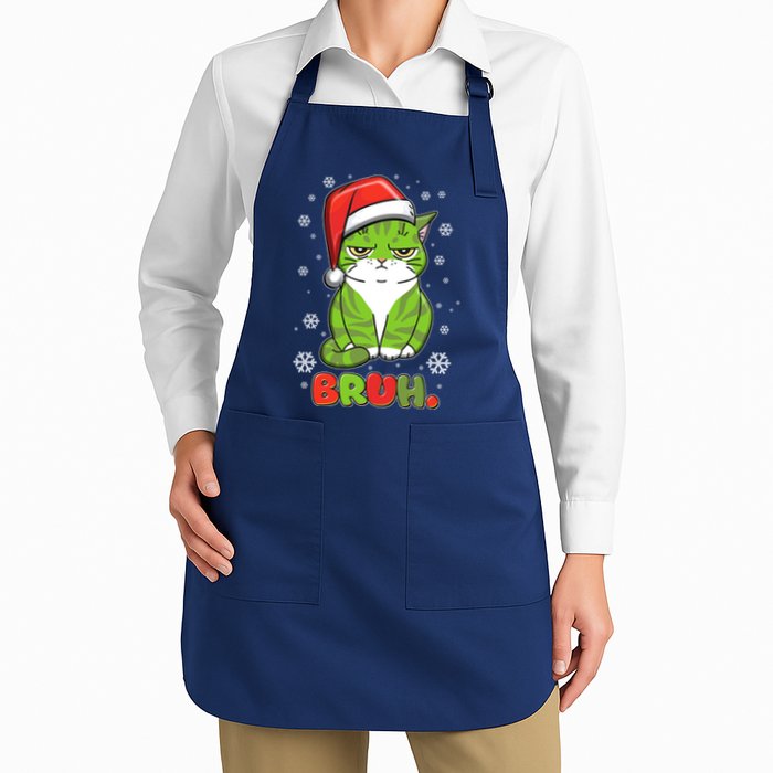 Funny Christmas Bruh Grumpy Grinch Cat Apron