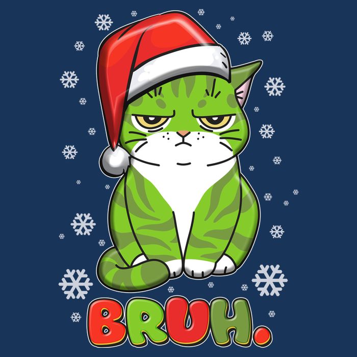 Funny Christmas Bruh Grumpy Grinch Cat Apron