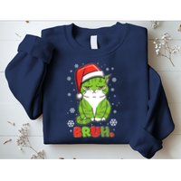 Funny Christmas Bruh Grumpy Grinch Cat Sweatshirt