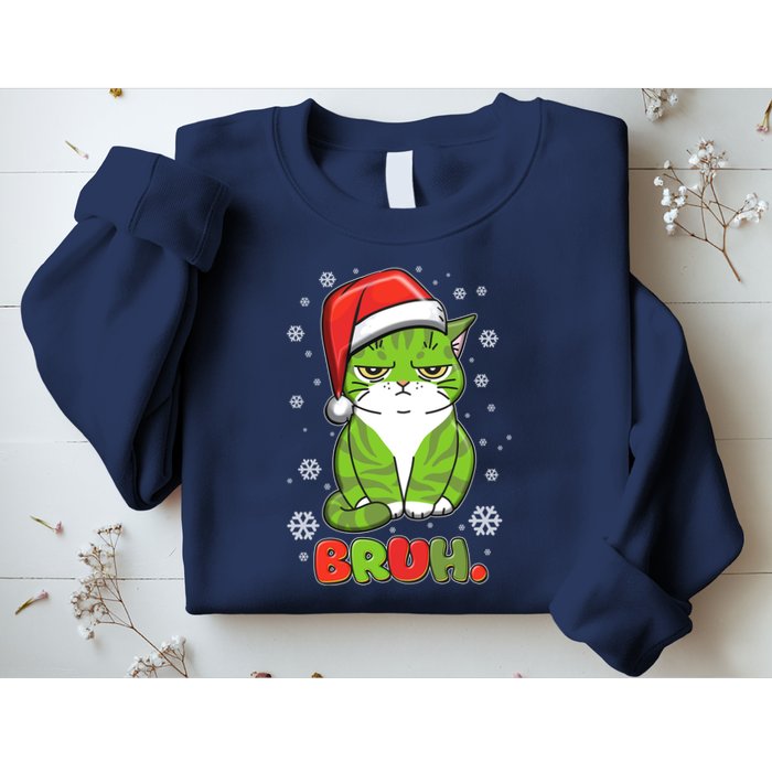 Funny Christmas Bruh Grumpy Grinch Cat Sweatshirt
