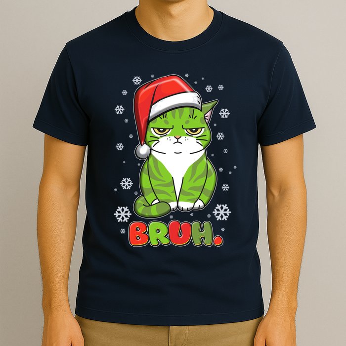 Funny Christmas Bruh Grumpy Grinch Cat T-Shirt