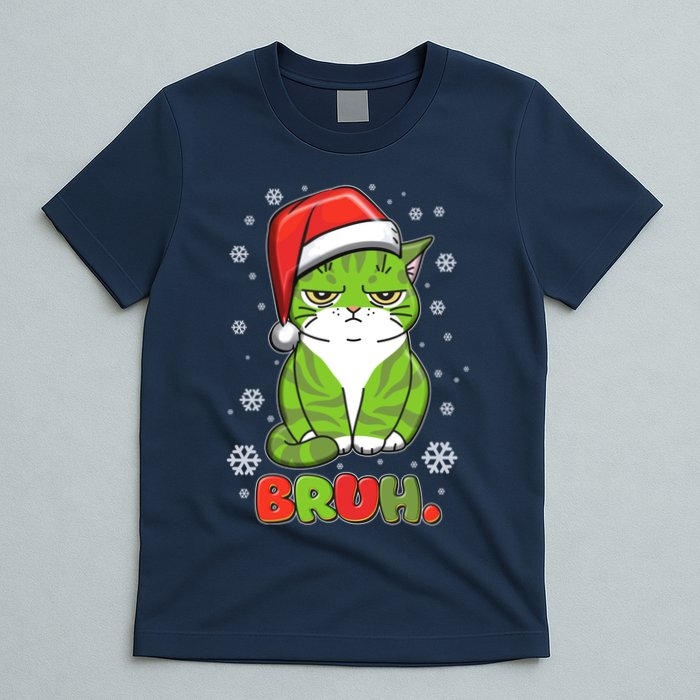 Funny Christmas Bruh Grumpy Grinch Cat T-Shirt