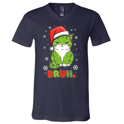 Funny Christmas Bruh Grumpy Grinch Cat V-Neck T-Shirt