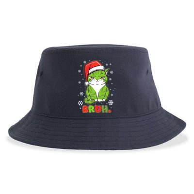 Funny Christmas Bruh Grumpy Grinch Cat Sustainable Bucket Hat