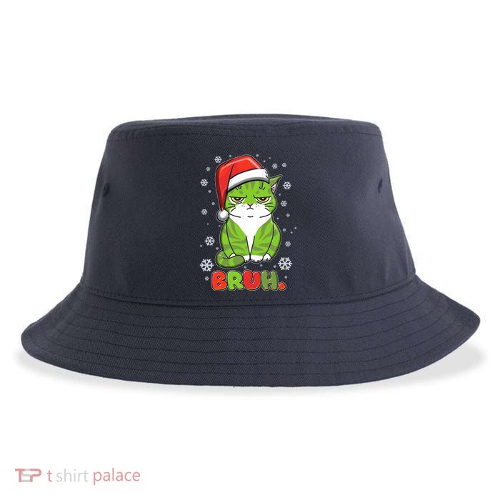Funny Christmas Bruh Grumpy Grinch Cat Sustainable Bucket Hat